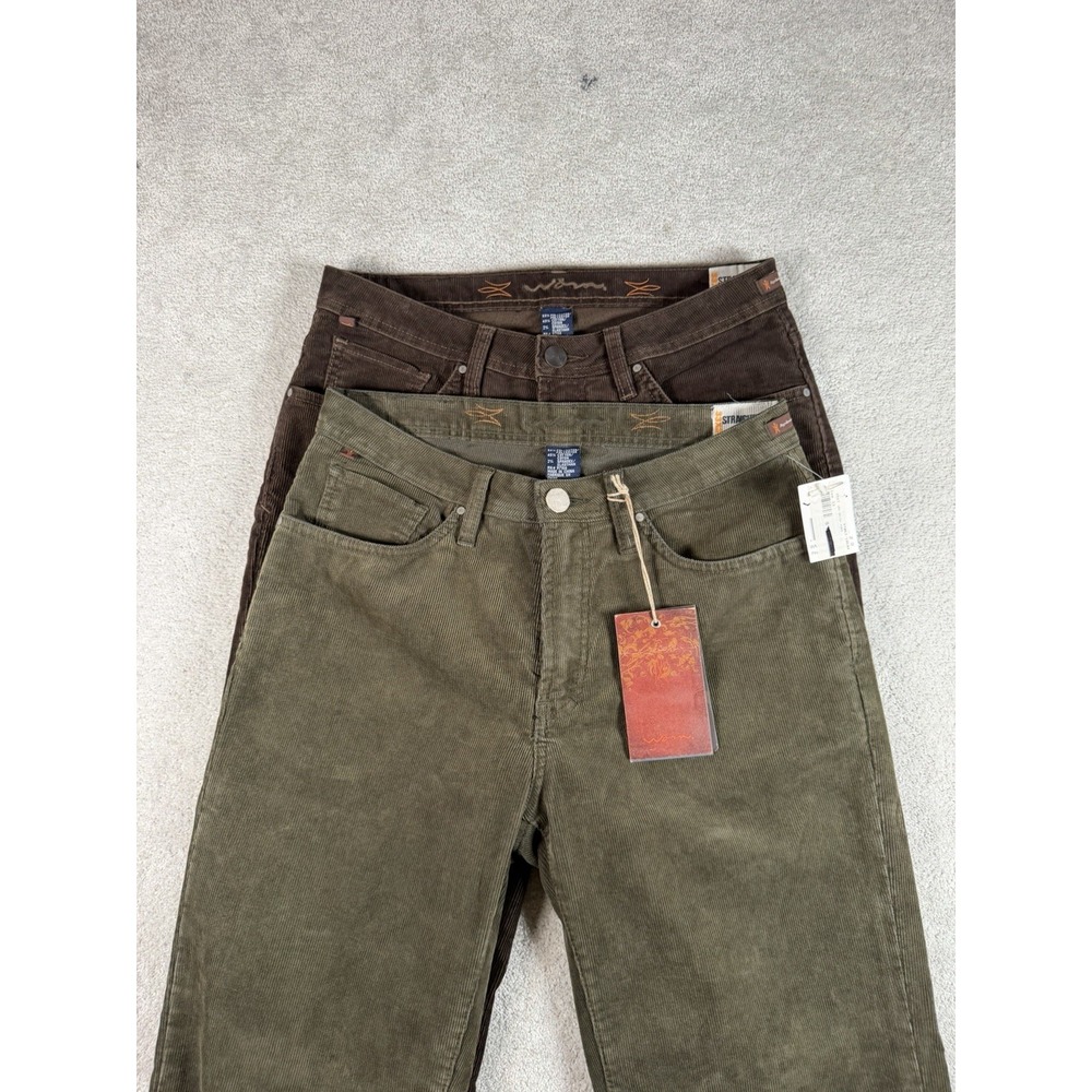 Worn Aged Denim Corduroy Straight Leg Fit Green Brown Stretch Pants 33x32 2 Pair